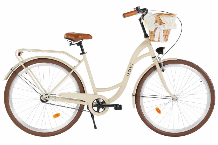 Bicicletă elegantă cu coș și design clasic.