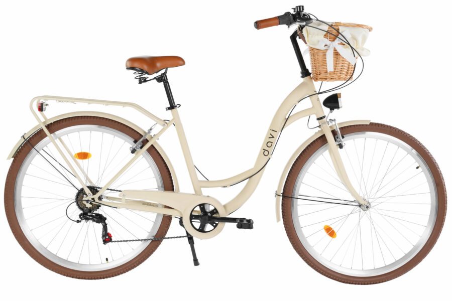 Bicicletă elegantă cu coș din nuiele