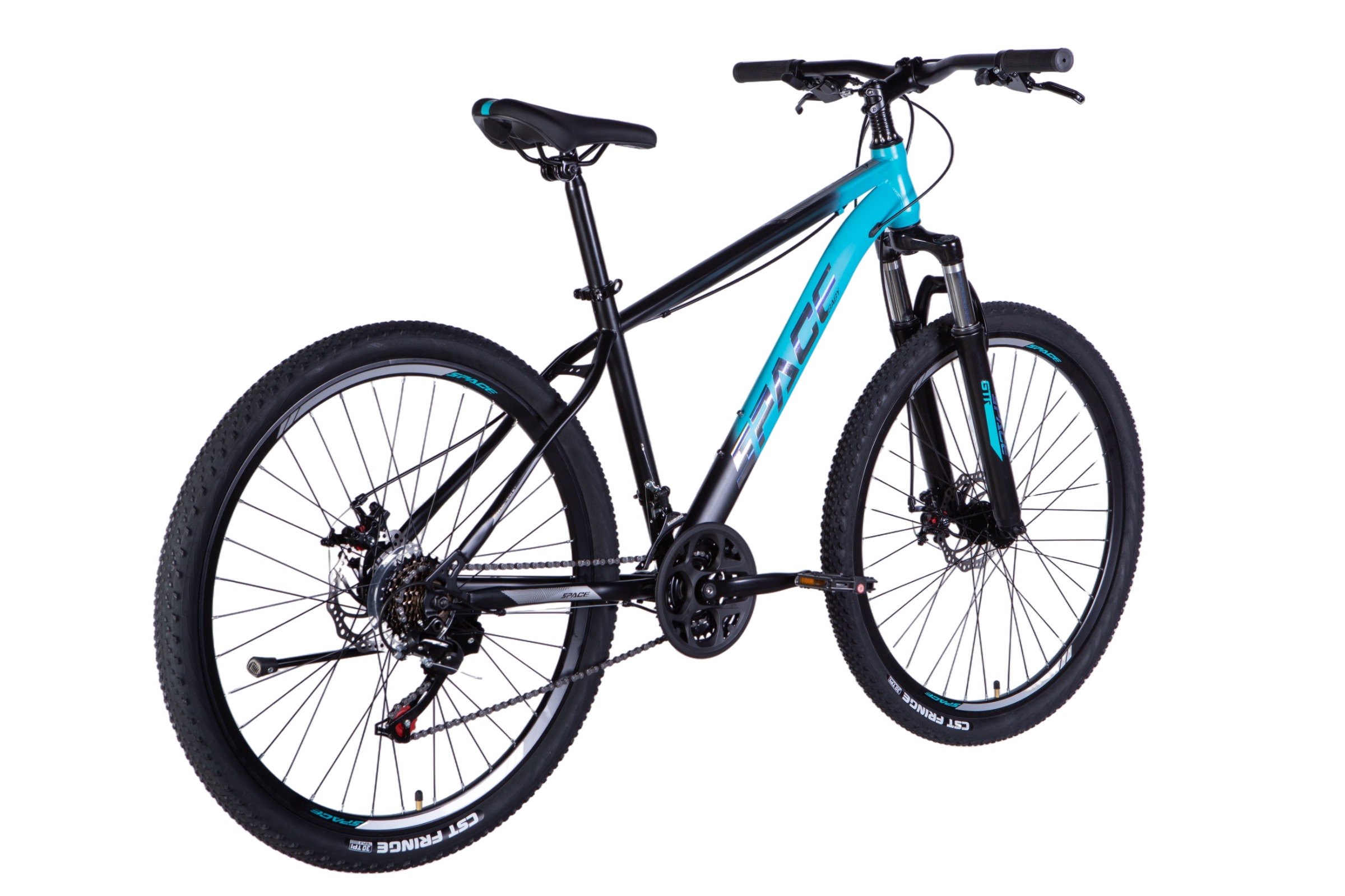 Bicicletă mountain bike albastră pe fundal alb