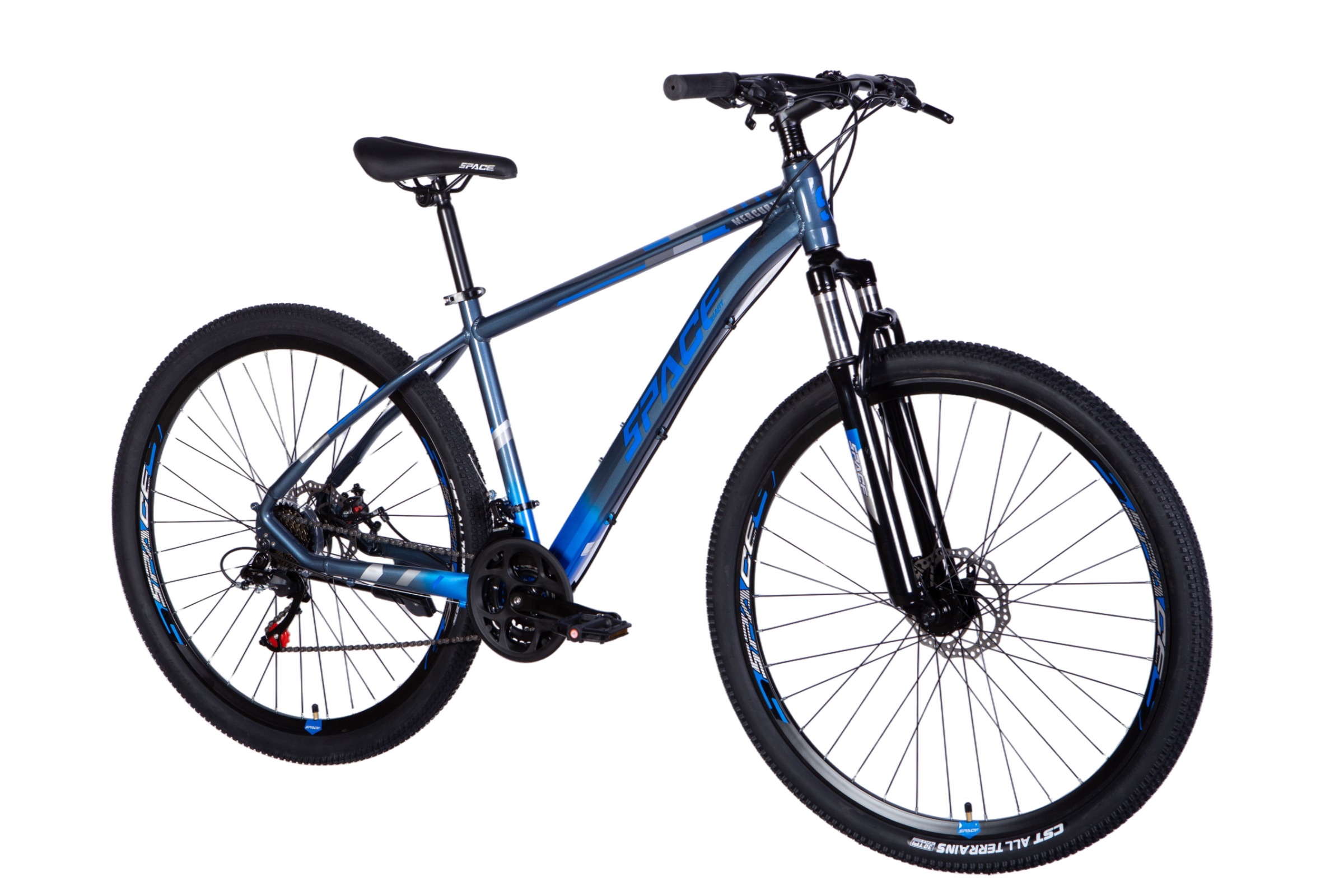 Bicicletă albastră de munte cu cadru rezistent