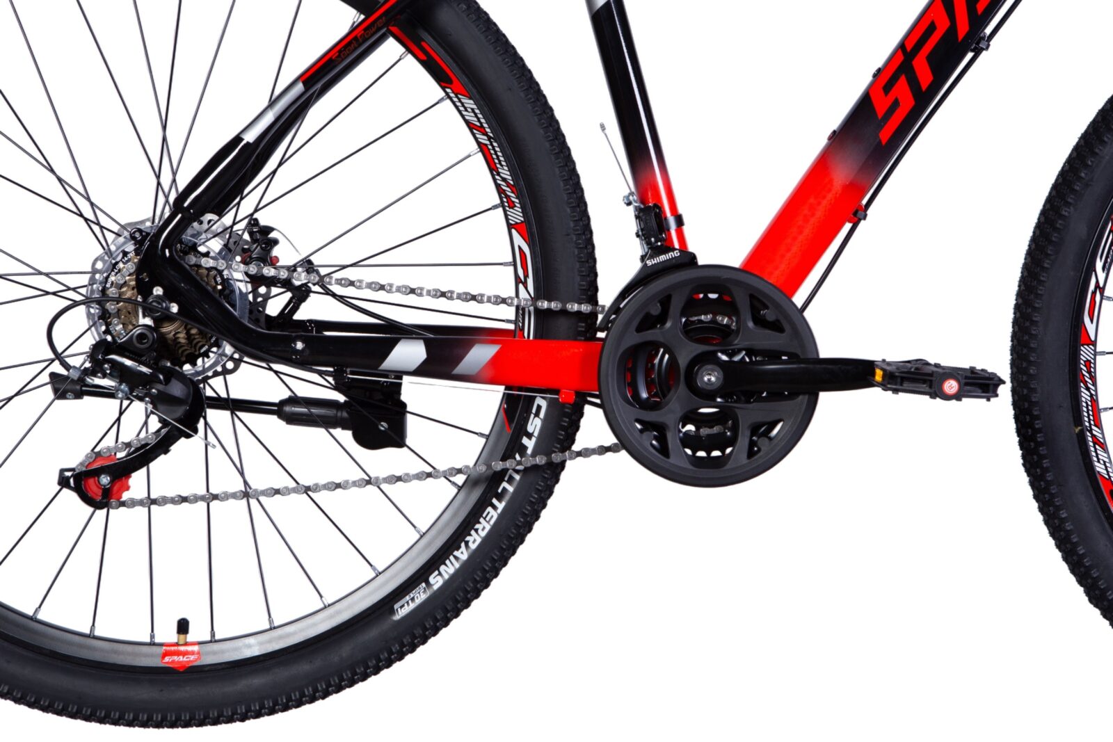 Cadru și roți bicicletă roșie și neagră