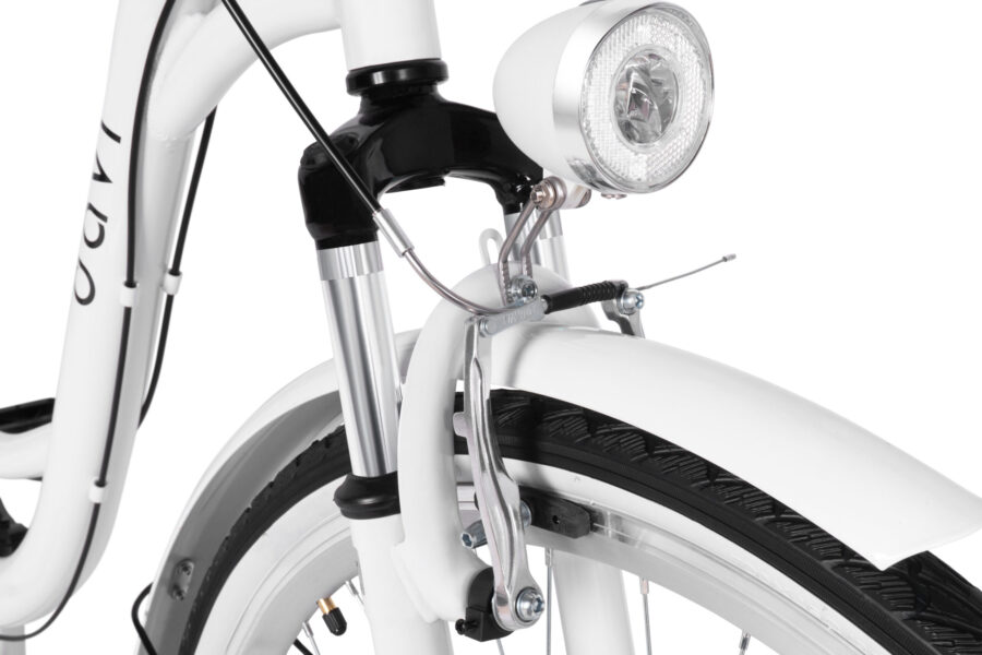 Detaliu de la prinderea unei biciclete albe.