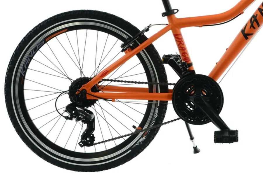 Detaliu bicicletă montană portocalie