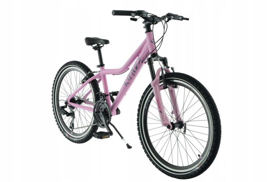 Bicicletă roz pentru plimbări și aventuri.