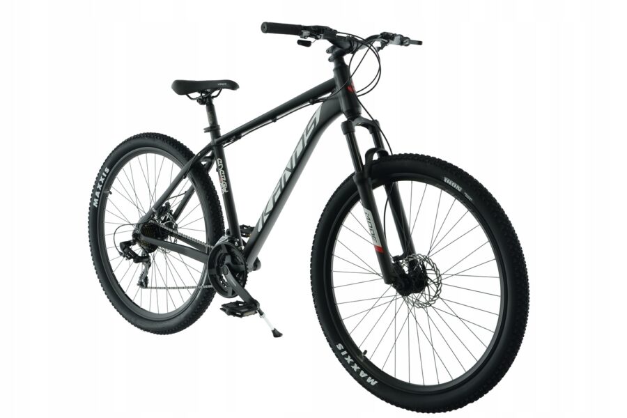 Bicicletă mountain bike, cadru negru.