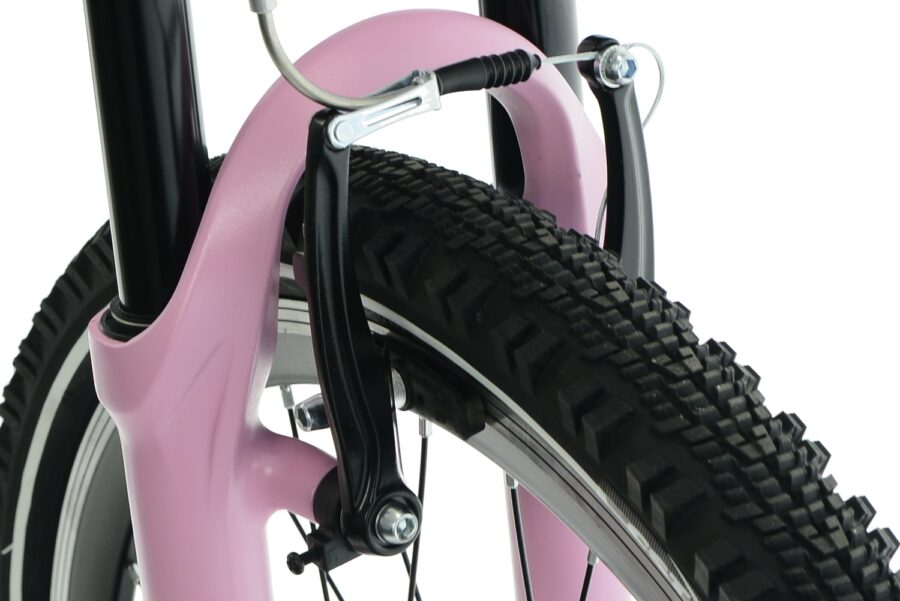 Detaliu despre furca și roata bicicletei.