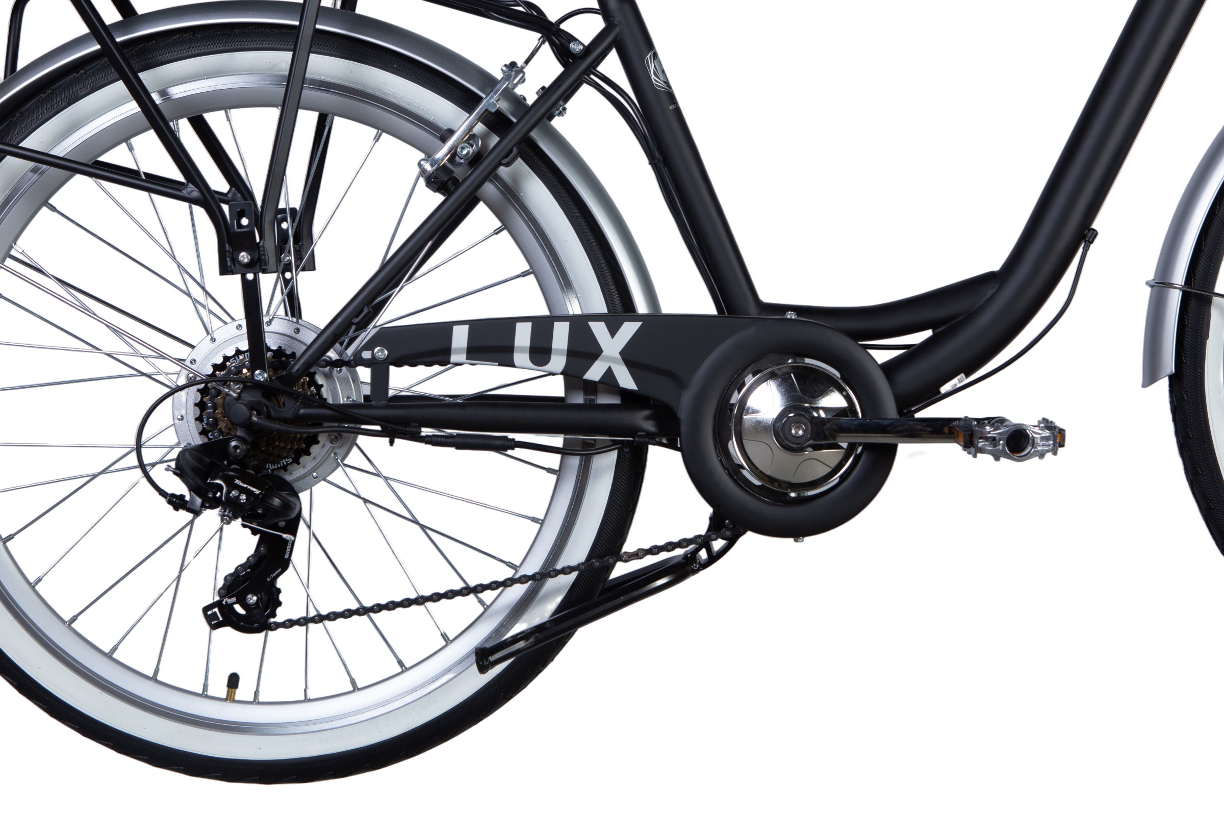 Bicicleta Electrica E-Lux 26", 155-170 cm, 50 km, 7 viteze, Negru - imagine 7