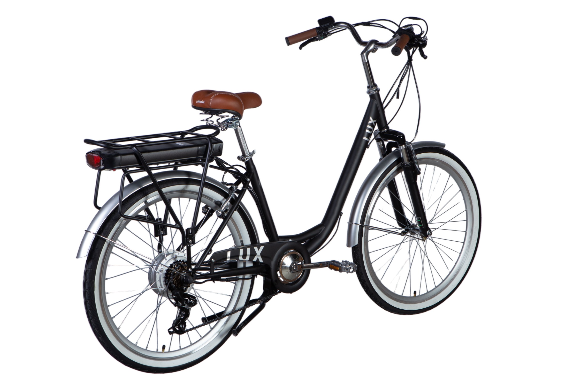 Bicicleta Electrica E-Lux 26", 155-170 cm, 50 km, 7 viteze, Negru - imagine 6