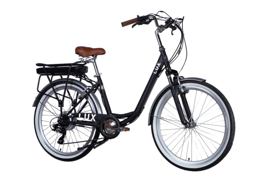 Bicicletă electrică neagră cu design modern