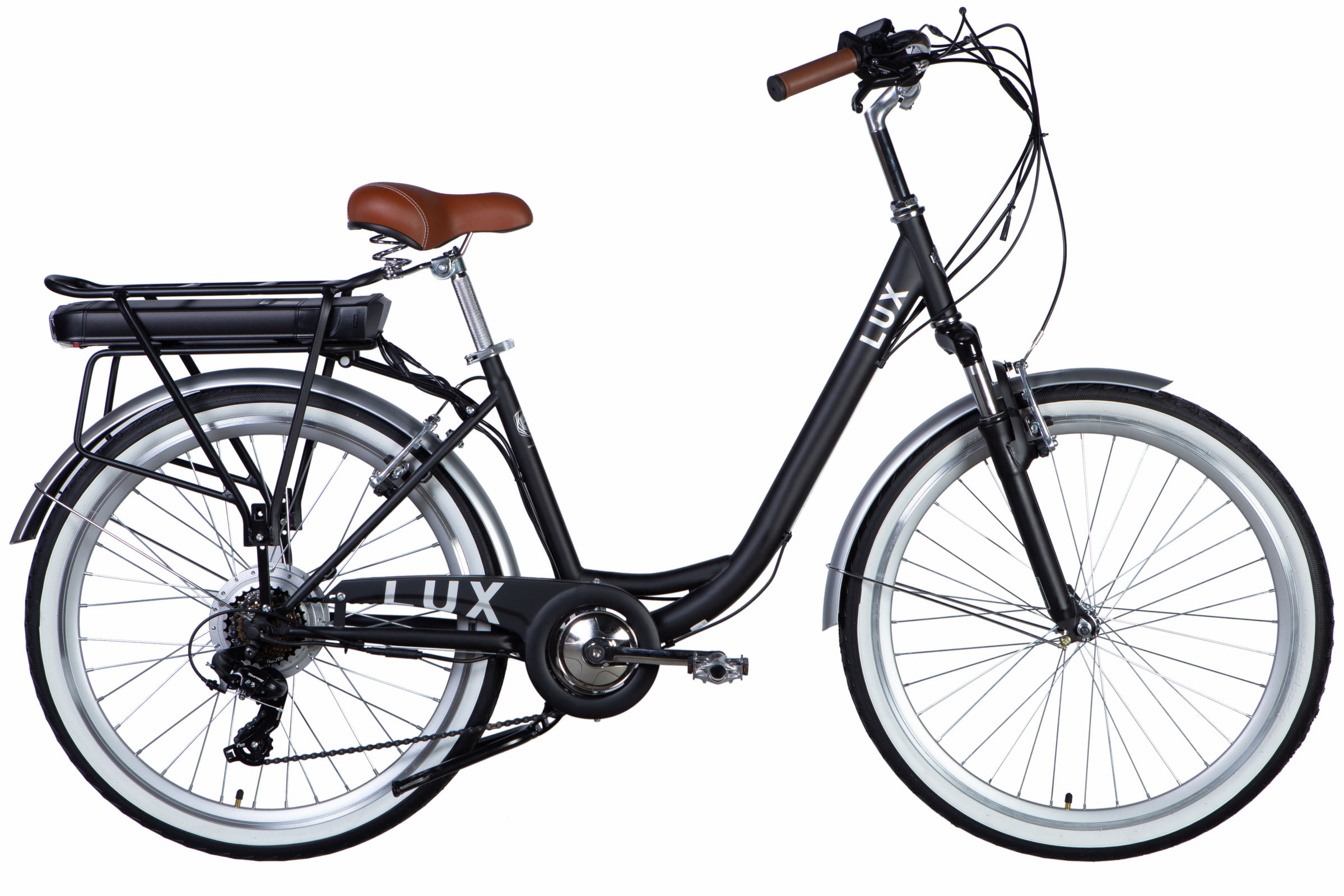 Bicicleta Electrica E-Lux 26", 155-170 cm, 50 km, 7 viteze, Negru