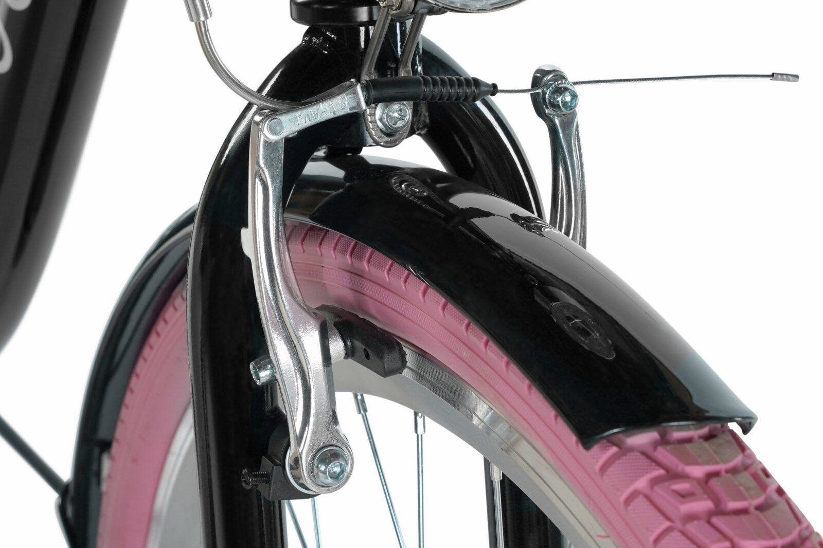 Detaliu roată bicicletă cu cauciuc roz