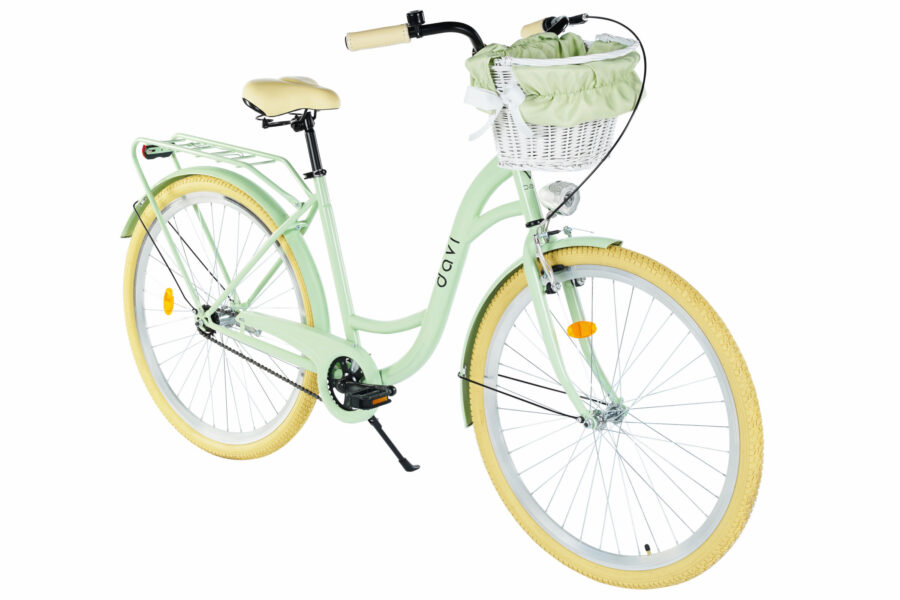 Bicicletă mint green cu coș albuș