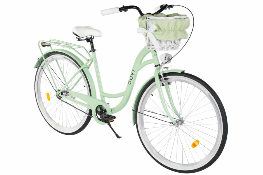 Bicicletă verde mint cu coș decorativ