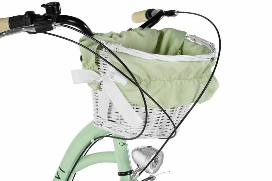 Coș de bicicletă alb cu țesătură verde