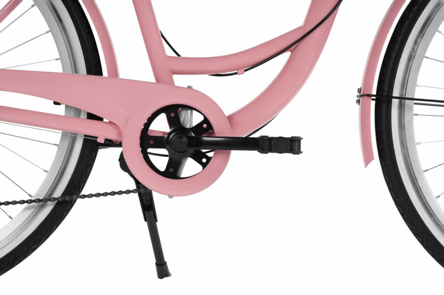 Detaliu de bicicletă roz elegantă.