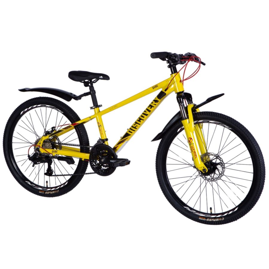 bicicleta qube disc 24" aluminiu, 120 150 cm, 21 viteze, galben