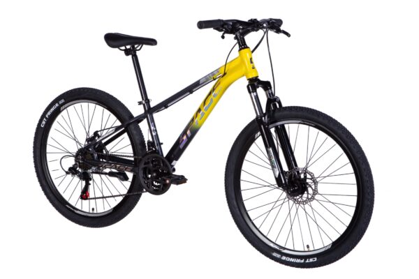 Bicicletă mountain bike, cadru negru cu galben