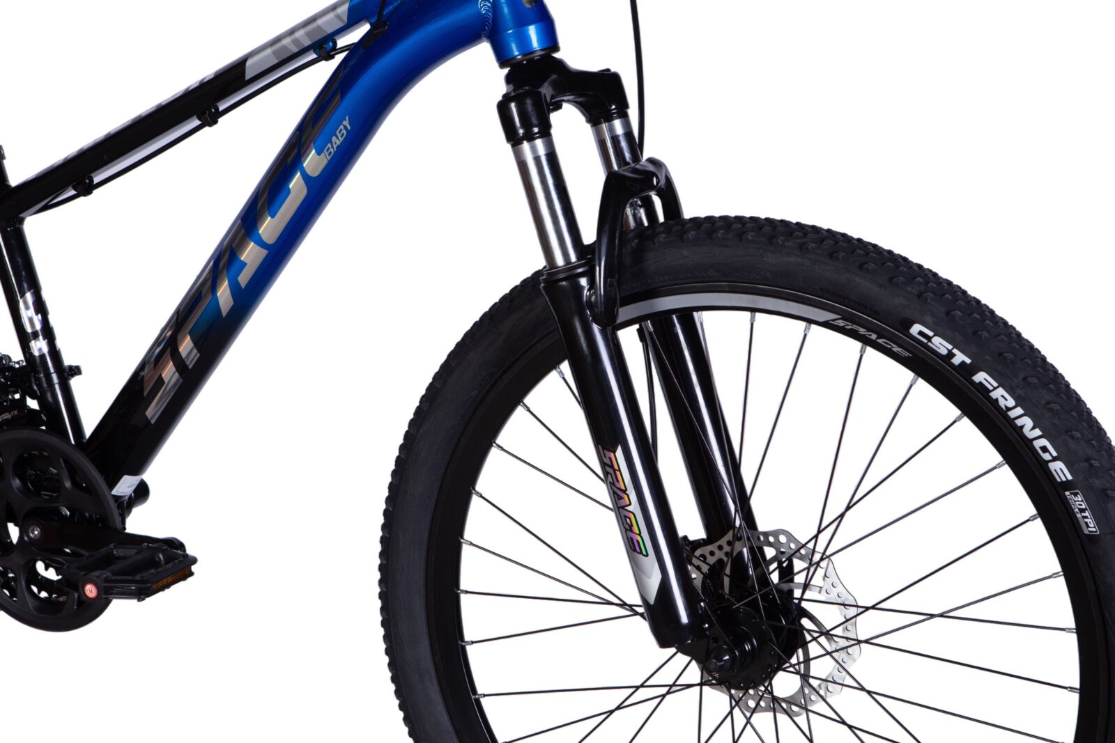 Bicicletă mountain bike albastră, cadru robust.