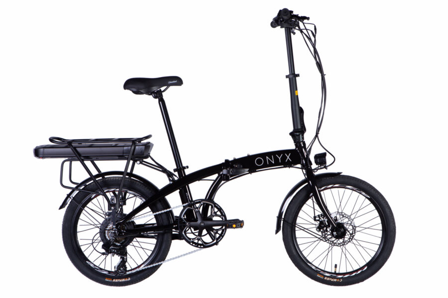 Bicicletă electrică Onyx de culoare neagră.