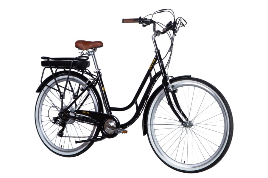 Bicicletă retro neagră cu detalii maro