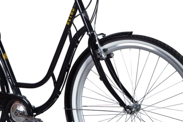 Bicicletă neagră retro cu roți albe