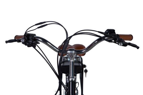 Ghidon bicicletă cu frâne și cabluri vizibile