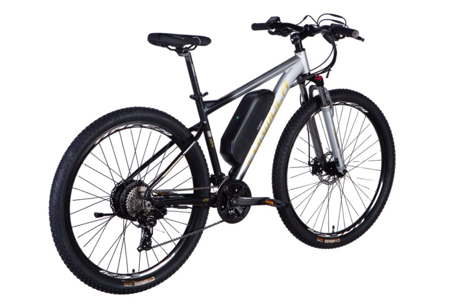 Bicicletă electrică modernă, design elegant și robust.