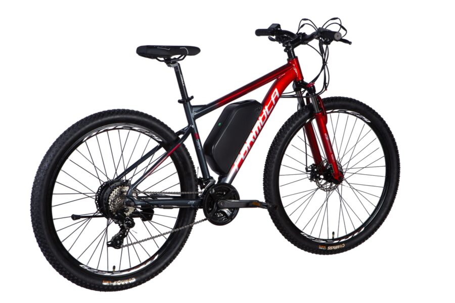 Bicicletă mountain bike roșie cu cadru din aluminiu