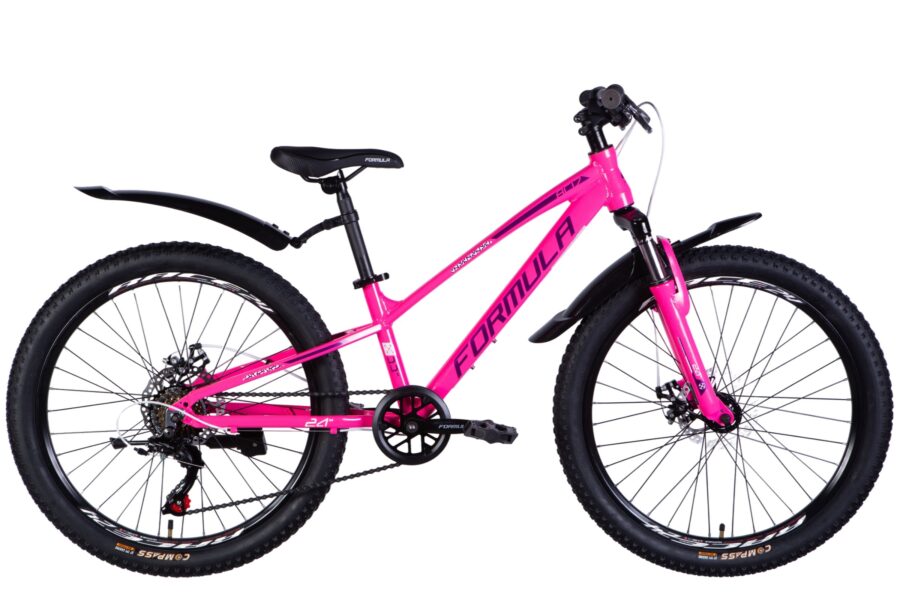 Bicicletă roz cu roți groase pentru off-road.