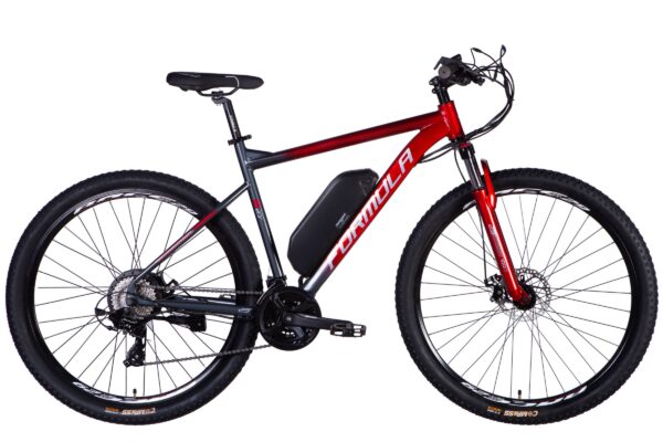 Bicicletă electrică roșie de oraș cu cadru robust