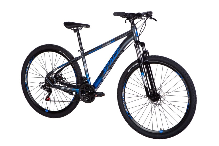 Bicicletă montană albastră cu cadru robust