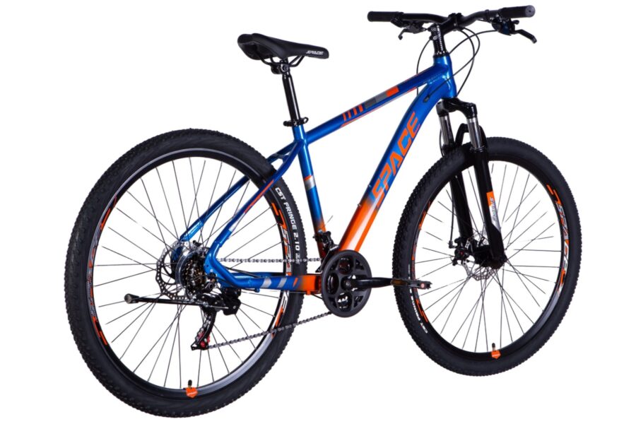 Bicicletă montană albastră cu detalii portocalii