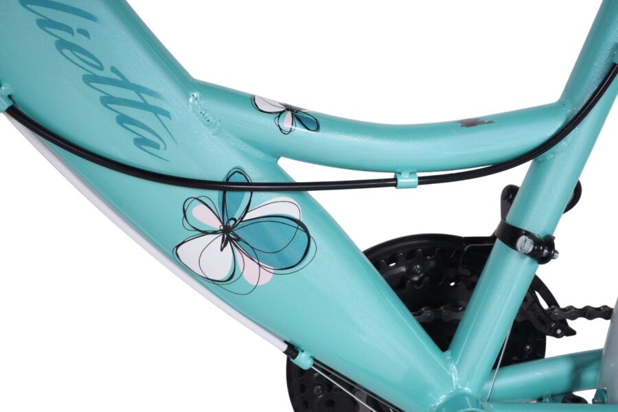 Cadru de bicicletă albastru cu flori decorative