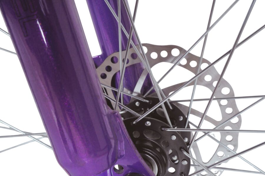 Detaliu roată bicicletă cu disc de frână