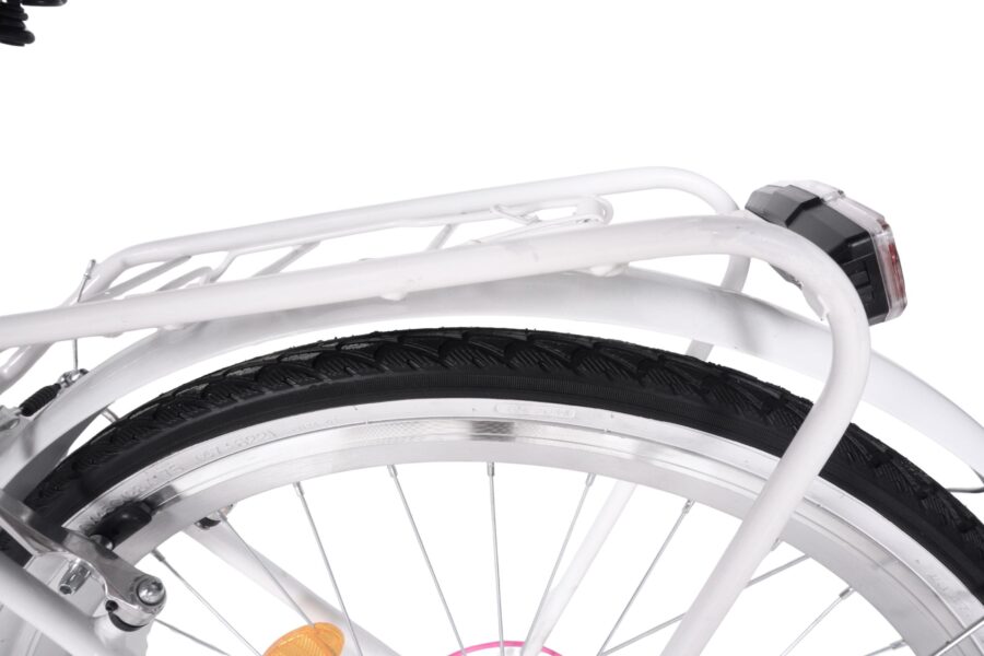 Roata și suportul de bicicletă alb