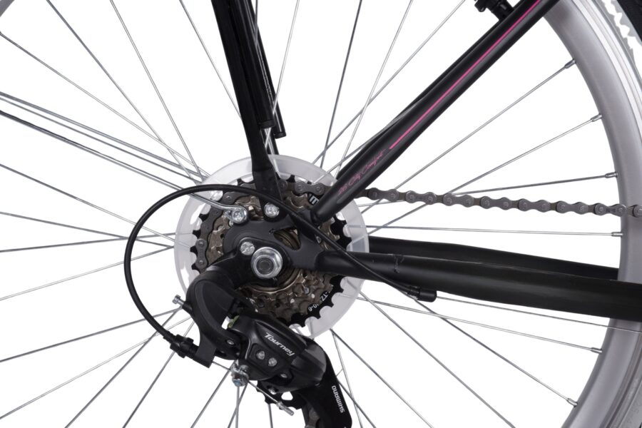 Detaliu roata bicicletei și sistem de transmisie