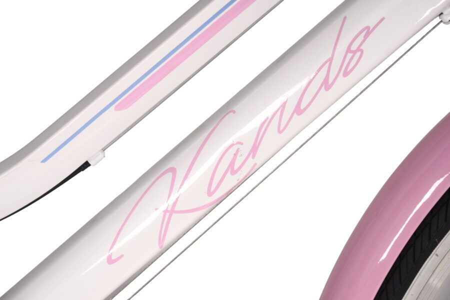 Cadru de bicicletă alb cu detalii roz