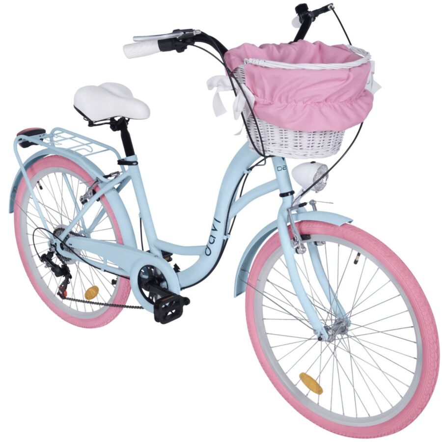 bicicleta copii davi amelia 24", 130 165 cm, 7 viteze, albastru/roz