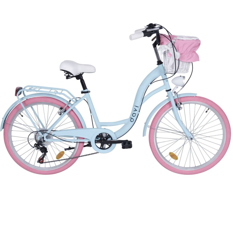 bicicleta copii davi amelia 24", 130 165 cm, 7 viteze, albastru/roz