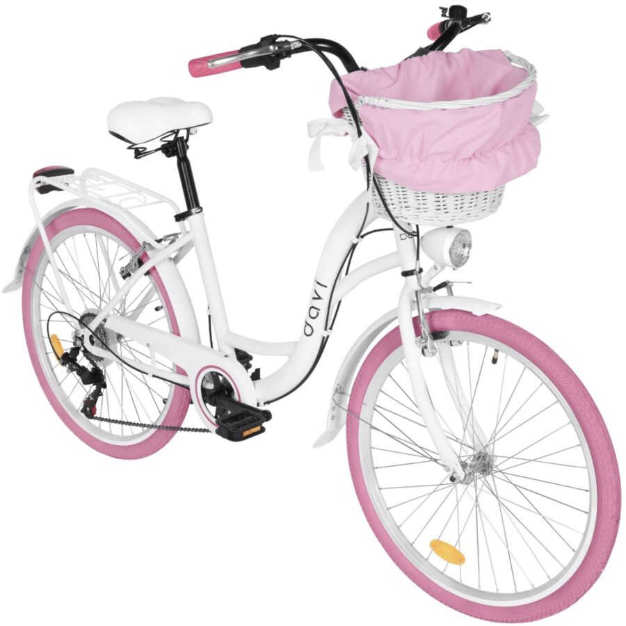 bicicleta copii davi amelia 24", 130 165 cm, 7 viteze, alb/roz