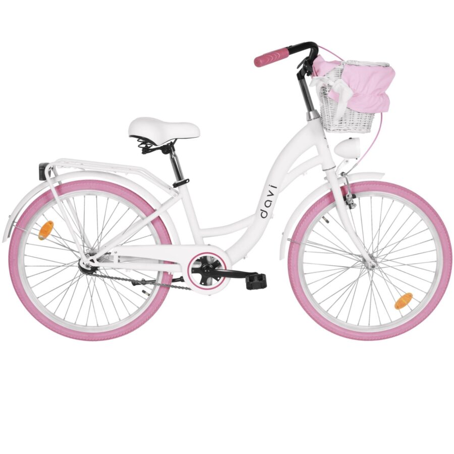 bicicleta copii davi amelia 24", 130 165 cm, 7 viteze, alb/roz