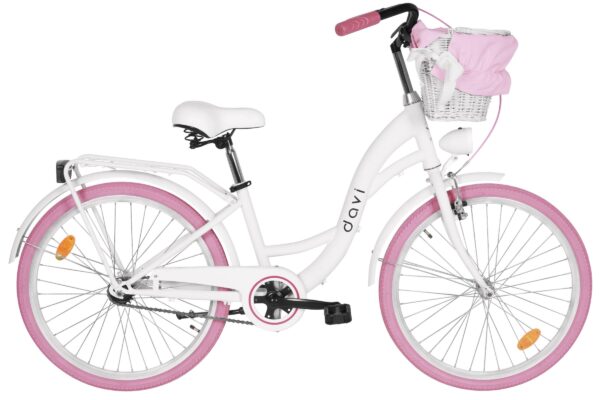 Bicicleta copii Davi Amelia, 1 viteze, 24", 130-165 cm, Alb/Roz