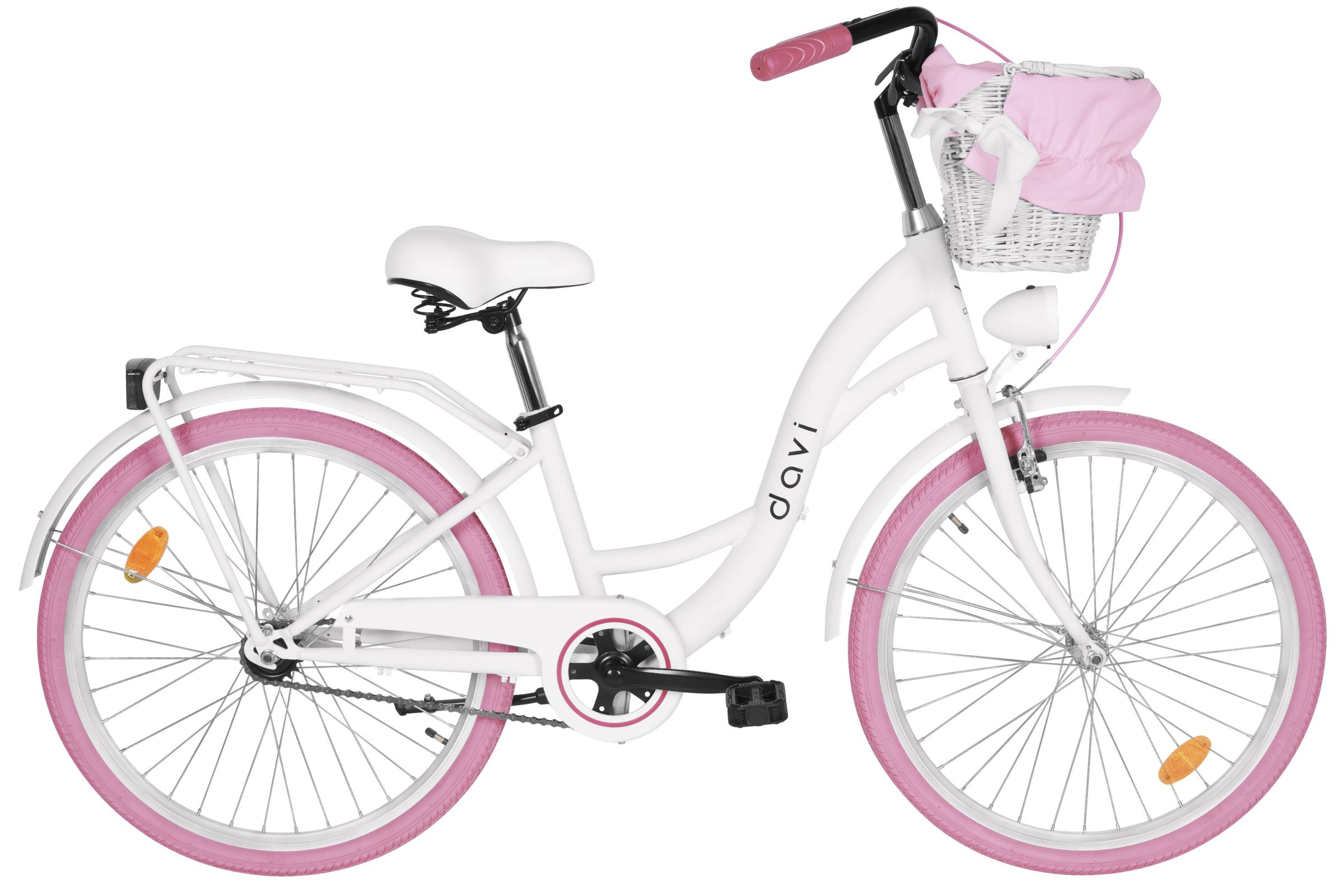 Bicicleta copii Davi Amelia, 1 viteze, 24", 130-165 cm, Alb/Roz