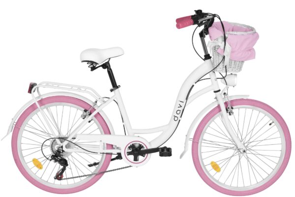 Bicicleta copii Davi Amelia 24", 130-165 cm, 7 viteze, Alb/Roz