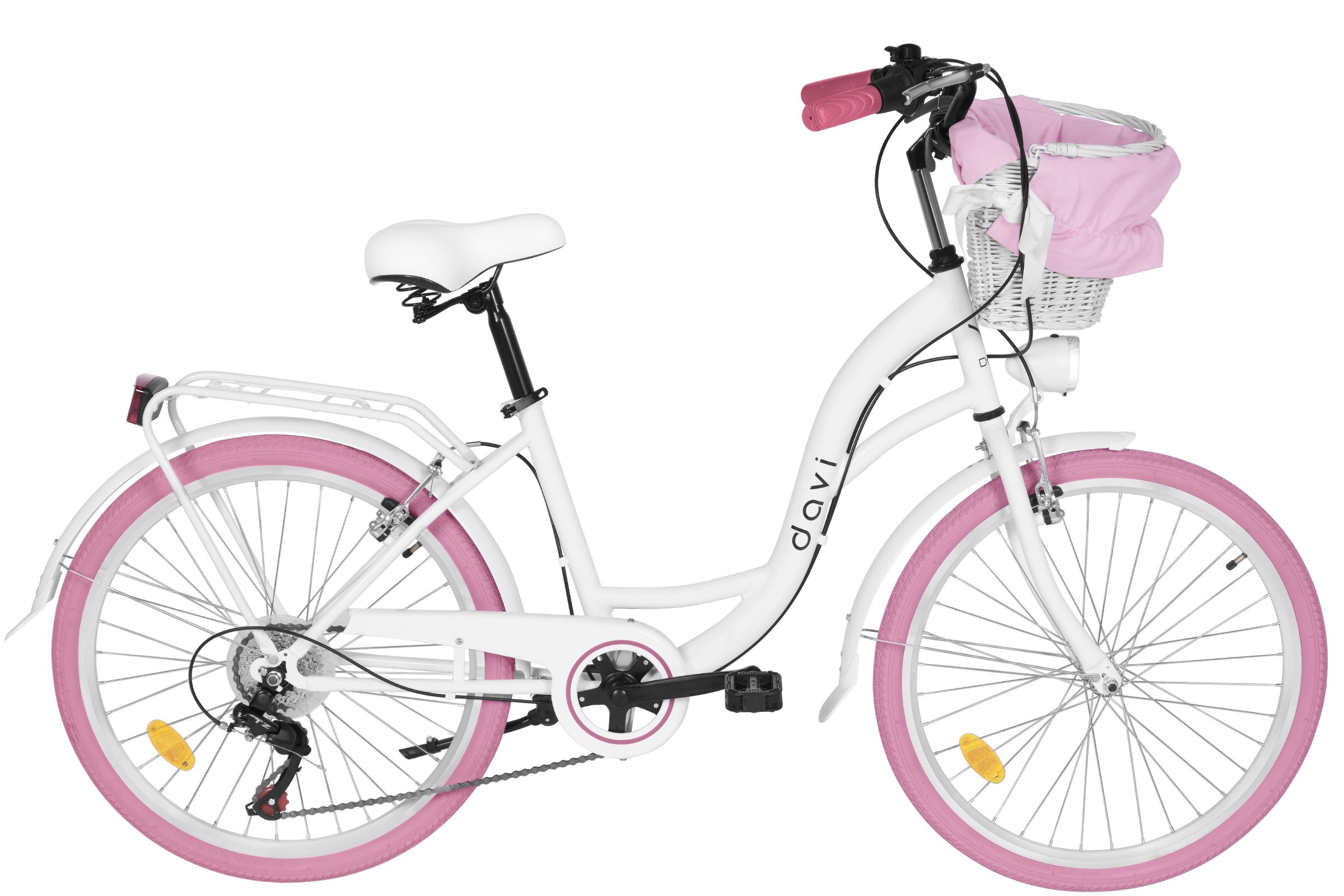 Bicicleta copii Davi Amelia 24", 130-165 cm, 7 viteze, Alb/Roz
