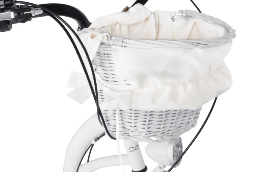 Coș alb elegant pentru bicicletă.