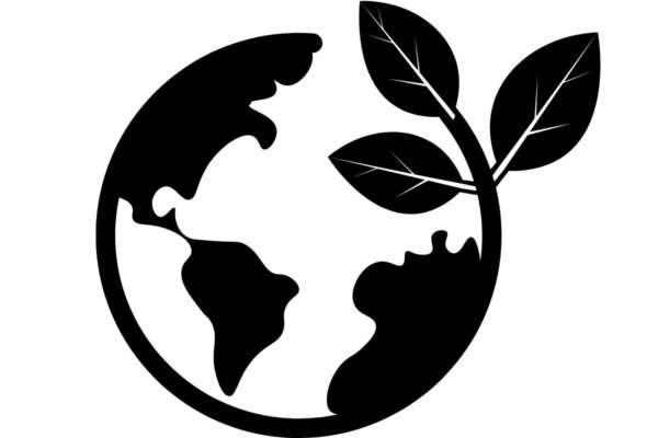Simbol Pământ cu frunze, ecologie și natură.
