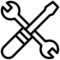 Simbol unelte încrucișate: șurubelniță și cheie fixă.