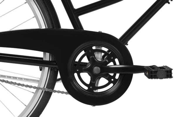 Lanț și pedale bicicletă neagră.