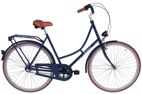 Bicicletă albastră cu șa maro și ghidon